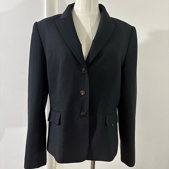 Tahari ASL Stripe Blazer Jacket Black Women's 14 Stretch Office Career - Picture 1 of 16